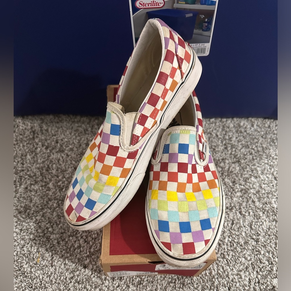 Rainbow checkerboard Vans